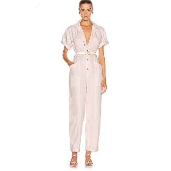 A.L.C. Petra Morganite Pink Contemporary Feminine Pockets Buttons Boho Jumpsuit - Picture 1 of 16
